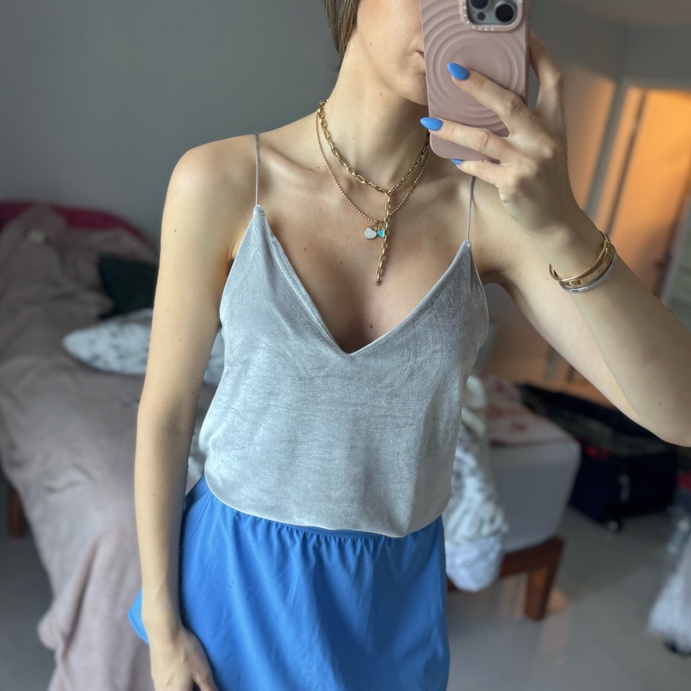 Crushed velvet women camisole tops size M, oversized small grey color
